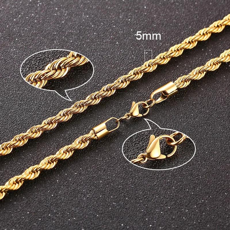 2/3/4/5/6 MM Rope Chain Necklaces For Men Women Twisted Sigapore Links Choker Basic Casual Punk Rock Stainless Steel Jewelry