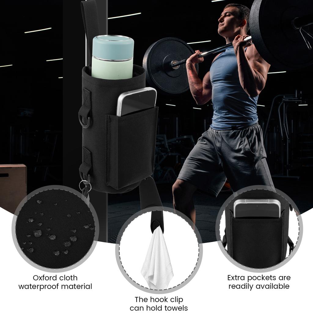 Magnetic Water Bottle Holder Portable Magnetic Gym Water Bottle Carrier Bag with Phone Pocket Towel Buckle for Men Women Gym