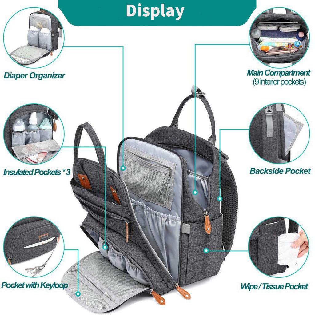 Mochila multifuncional para mamás: cuna plegable, bolsa de pañales impermeable de gran capacidad para mamás