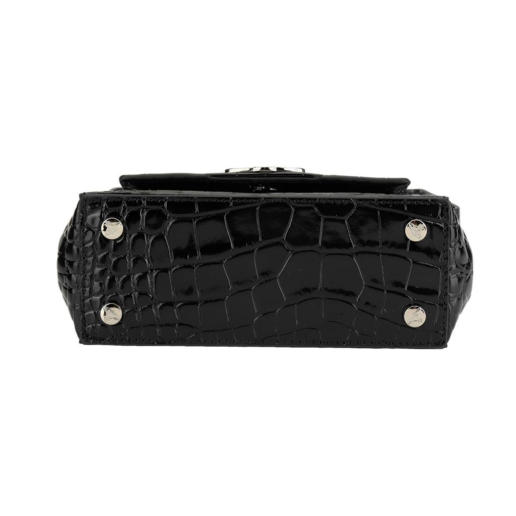 VIVIENNE WESTWOOD Silver Metal Accessories Crocodile Pattern Embossed Leather Shoulder Bag Women Shoulder Bag Black 46030001WL0098N401