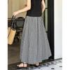 Ju Zhi 2024 Early Autumn High-Waist Black & White Checkered A-Line Long Skirt