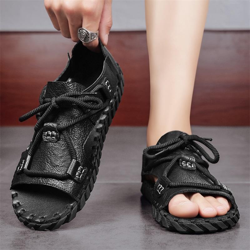 Fashion Men's Comfy Lightweight Sandals Fashion Mens Summer Outdoor Rome Flats Vintage Casual Buckle Sandals Male Open Toe Half Slipper