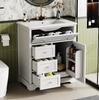 76x46x87cm Bathroom Floor Cabinet with Sink, Moisture-resistant Coating, Quiet Drawer Slides, Door Frame, Flip-down Drawer, Ceramic Sink, White