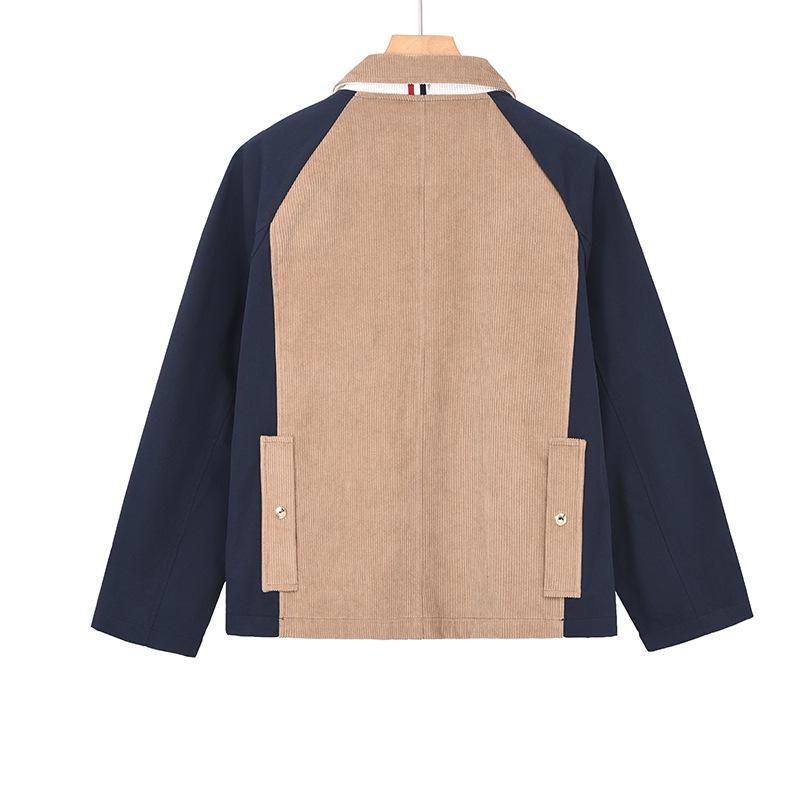 TB BROWIN2024 Unisex Corduroy Raglan Sleeve Color Block Jacket, Autumn/Winter Collection