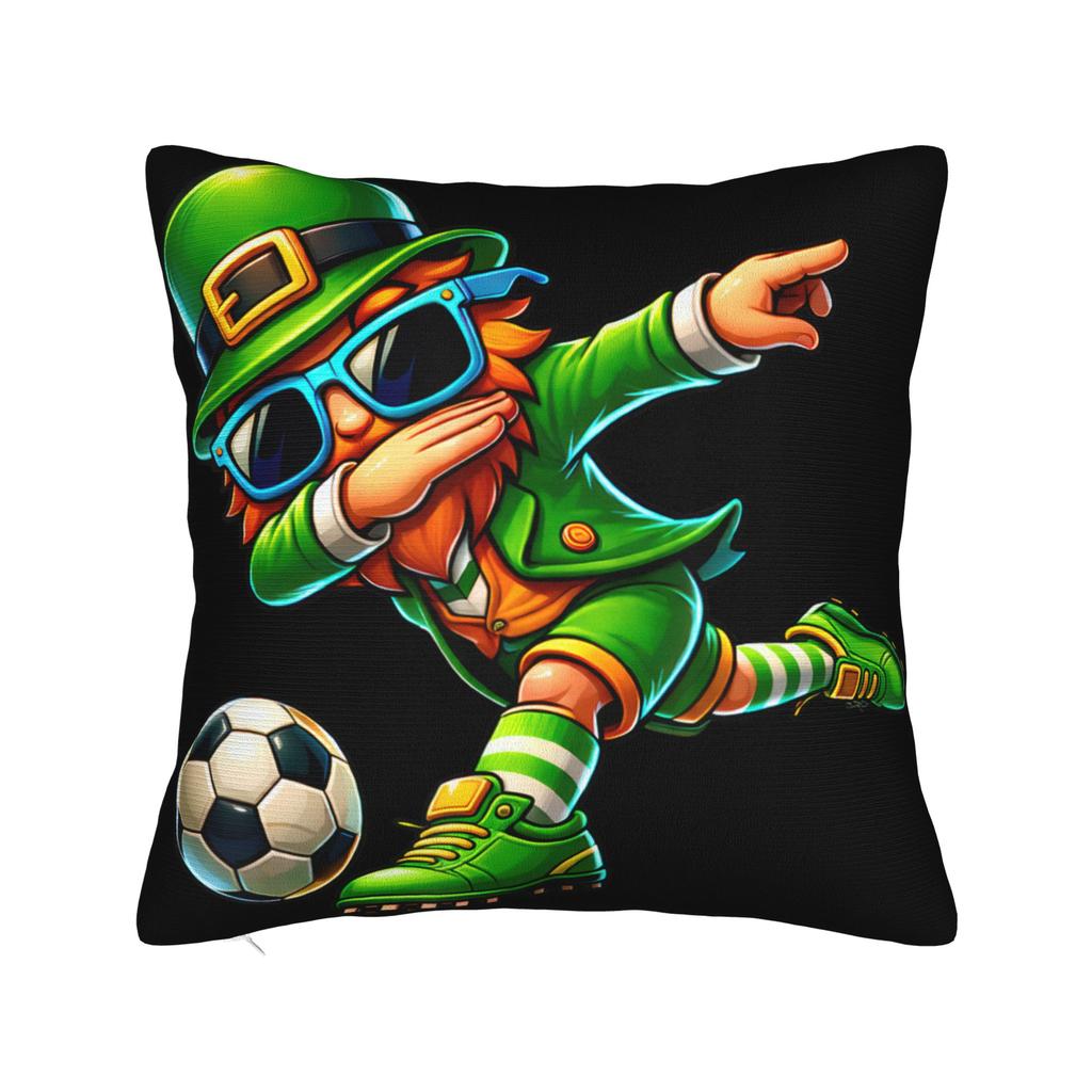 Pillow Cover Funny Leprechaun Playing Soccer St Patrick Day Novelty Pillow Case For Living Room Chair Pillowcases