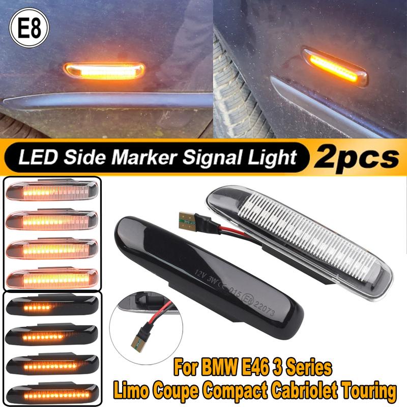 2X Dynamic Turn Signal LED Side Marker Mirror Light Flashing Indicator For BMW E46 3 Series Limo Coupe Compact Cabriolet Touring