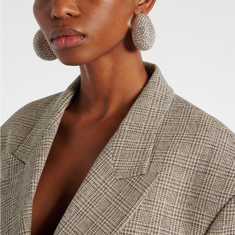 Retro Full Diamond C-Shaped Geometric Earrings, High-End Exaggerated Rhinestone Earrings, Dazzling Street Style Party Accessories Hoop Earrings