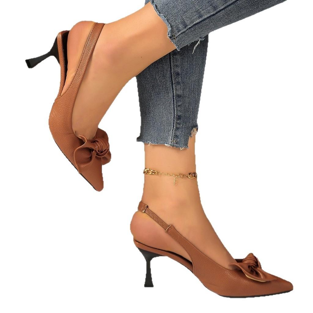 Summer Butterfly Knot High Heel Sandals For Women With Slim Heel And Pointed Toe