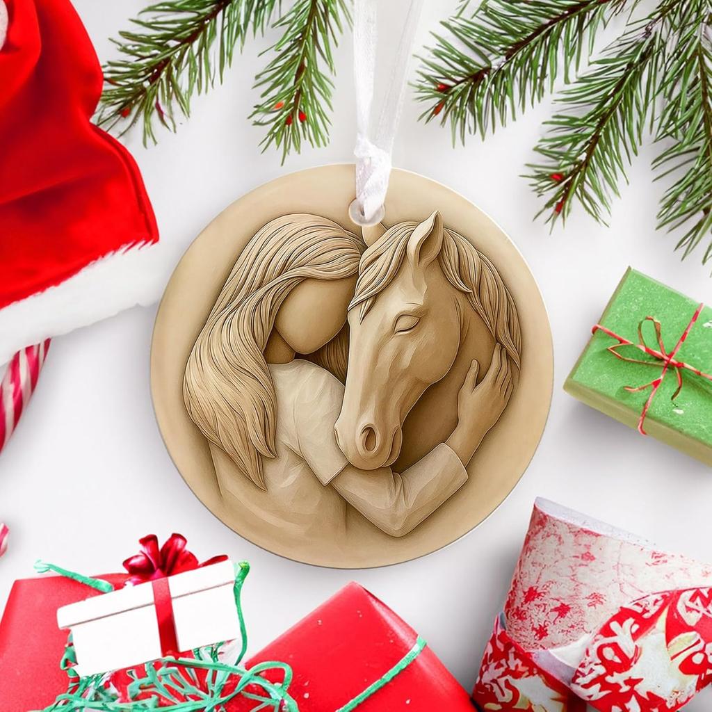 3D Girl and Horse Ornament – Not Hand-Carved | Ceramic for Horse Lovers, Equestrian Memorial Keepsake, Horseback Rider Decor
