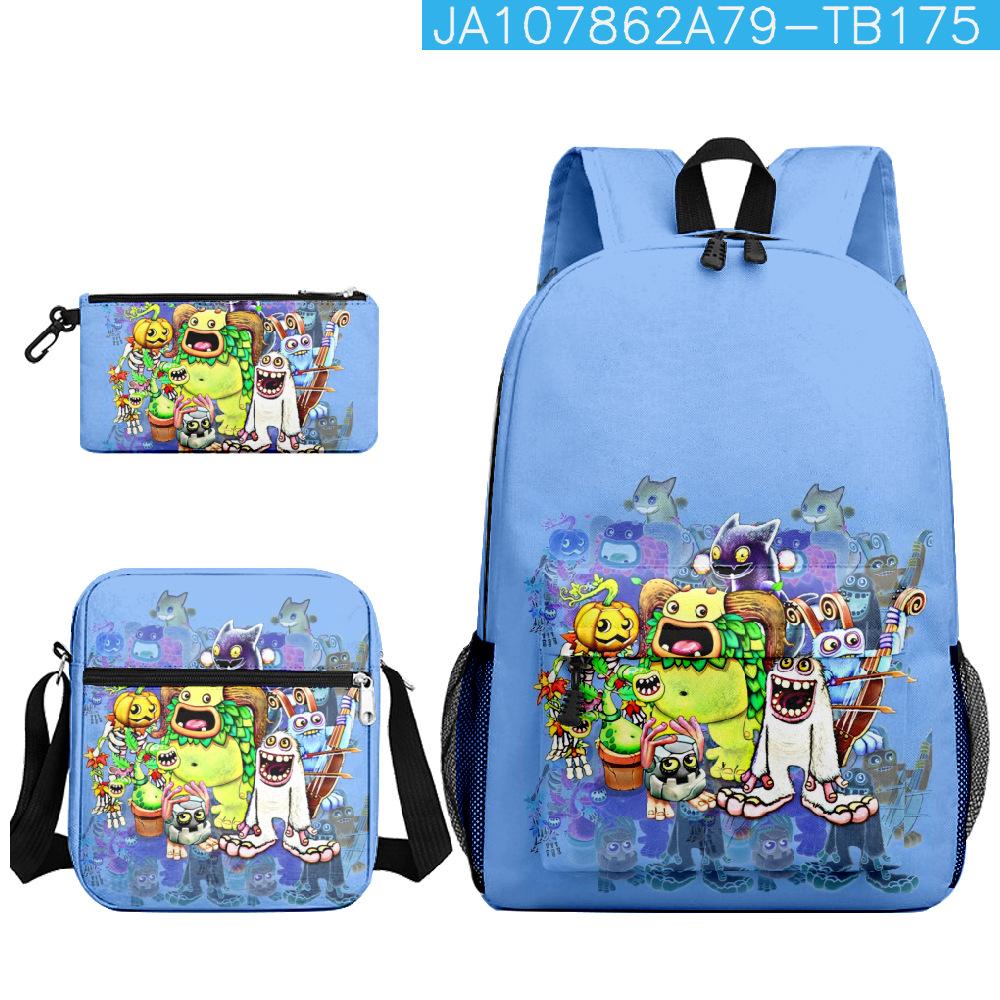 Classic My Singing Monsters 3D Print 3pcs/Set Pupil School Bags Laptop Daypack Backpack Inclined Shoulder Bag Pencil Case