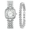 Fashion Watch Full Diamond Steel Belt Diamond Women'S 2-Piece Set Watch Roman Rhinestone Bracelet Women'S Watch