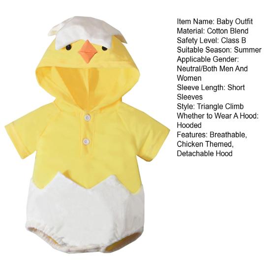 Chick Costume for Babies One-Piece Jumpsuit Cotton Blend Soft Breathable Newborn Outfit with Detachable Hood Easter Party Photography