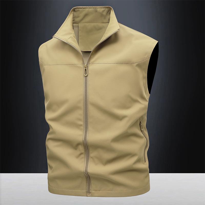 Solid Color Sleeveless Zipper Pocket Cardigan High Neck Fashion Vest Top