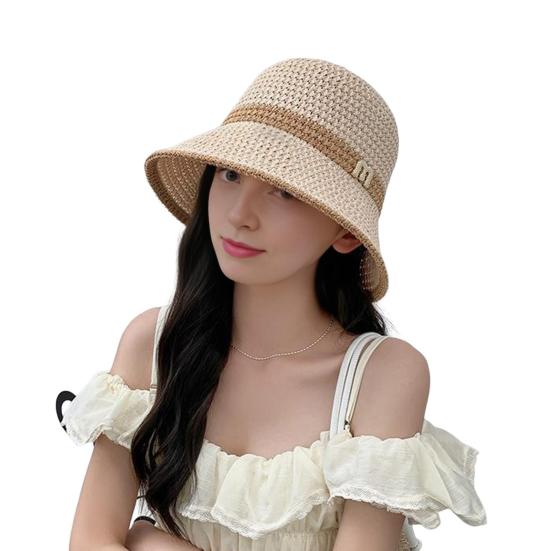 Women Fisherman Hat Hollowed-Out Design Sun Protection Hat Wide Brim Braided Basin Hat Summer Accessory
