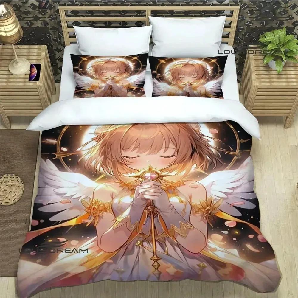 Druk 3D Zestaw pościeli Anime Card Captor Sakura Miękny nowoczesny narzuta na łóżko do sypialni Wygodna poszewka na kołdrę Poszewka na kołdrę i poszewka na poduszkę