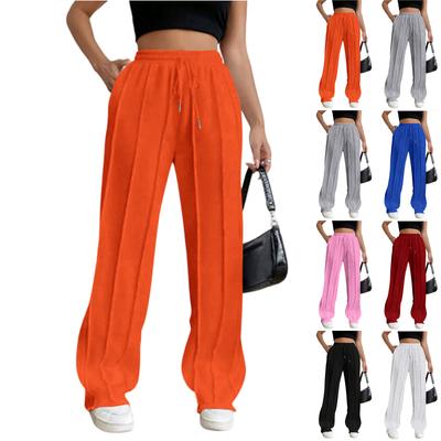 Damen Casual Mode High Waist Locker Plissierte Weitbein Hose