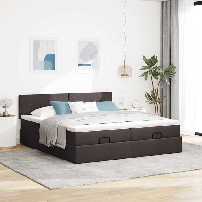 Exclusive House - Ottoman Bed Frame with Dark Brown Mattress 180x200 Cm Fabric