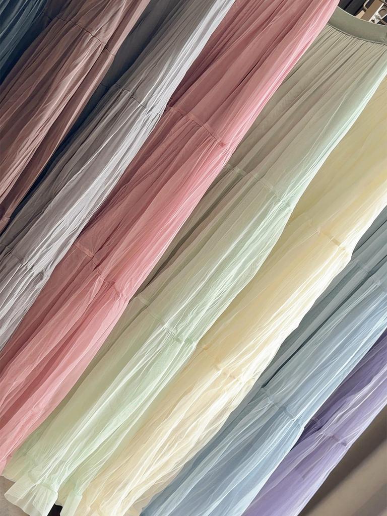 Korean-Style Loose Elastic Waist Pleated Skirt: Spring/Autumn Slim Fit, Gentle Large Hem, Long Skirt for Women