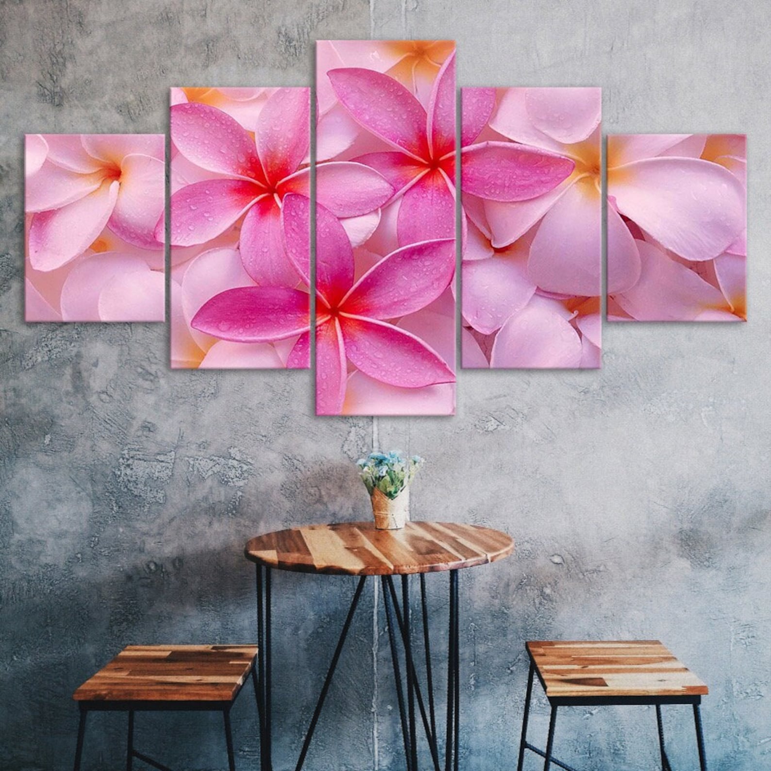 

Pink Frangipani Flowers 5 Piece Five Panel Wall Canvas Print Modern Art Poster Picture Home Decor Gift For Him For Her 20X35 20X45 20X55CM