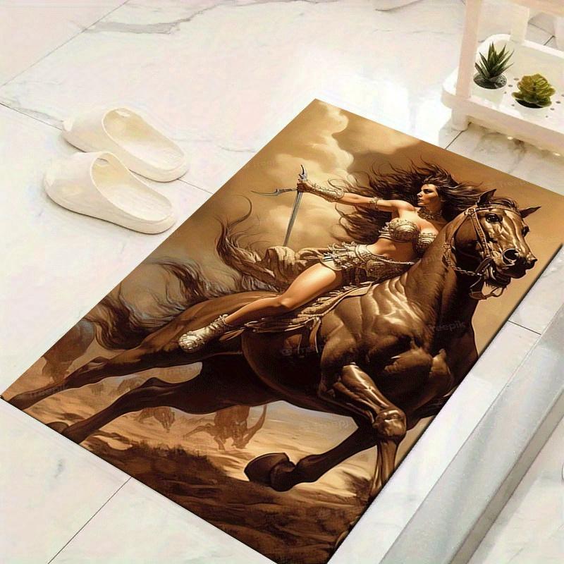 

1pc Female Warrior Pattern Area Rug, Anti slip Non Shedding Stain Resistant Carpet 60cm by 90cm