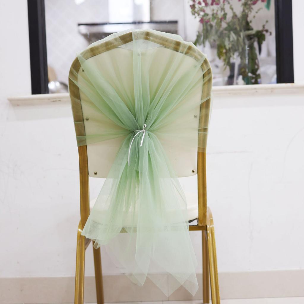 Minimalist Tulle Wedding Chair Back Yarn Artificial Rose Flowers Elegant Chair Sash For Reception Banquet Party Scene Decor