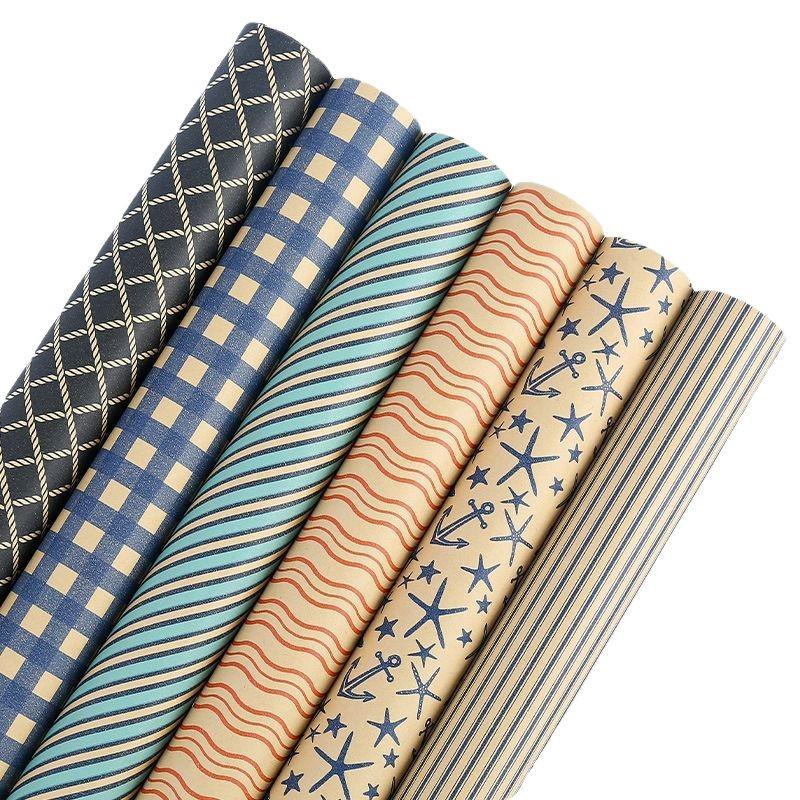 Men's Retro Blue Plaid Kraft Wrapping Paper for Valentine's Day & Birthdays