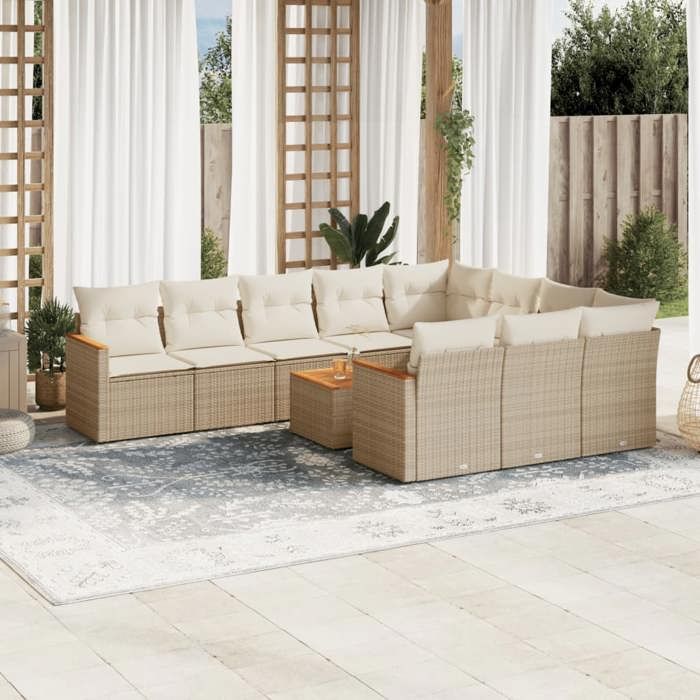VidaXL Garden Lounge Set with Cushions 11 Pcs, Patio Sofas, Patio Furniture Set, Outdoor Furniture, Beige 3226345