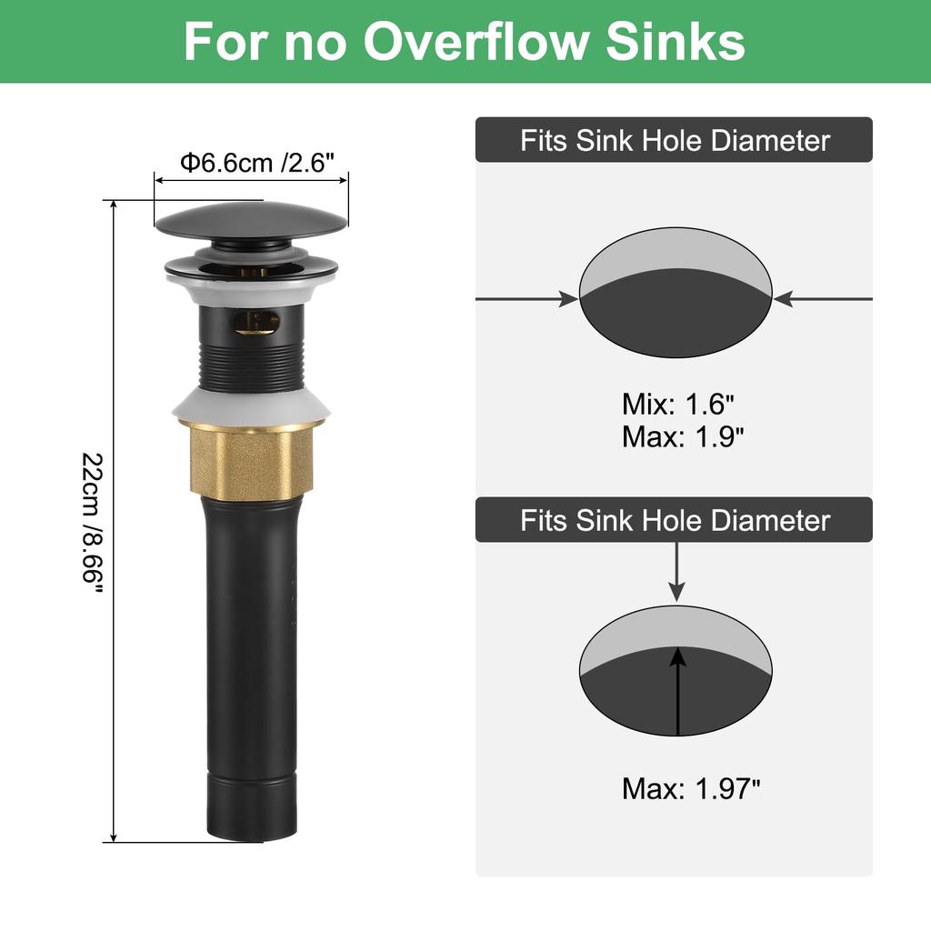 uxcell Bathroom Sink Drain Pipe Bathroom Sink Stopper for Bathroom Sink Sink Drain Assembly No Overflow Rustproof Brass and 304 Stainless Steel