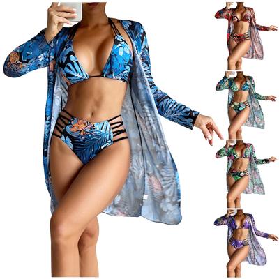 Women's Sexy Split Print Swimsuit Long Skirt Set (3 Sets)