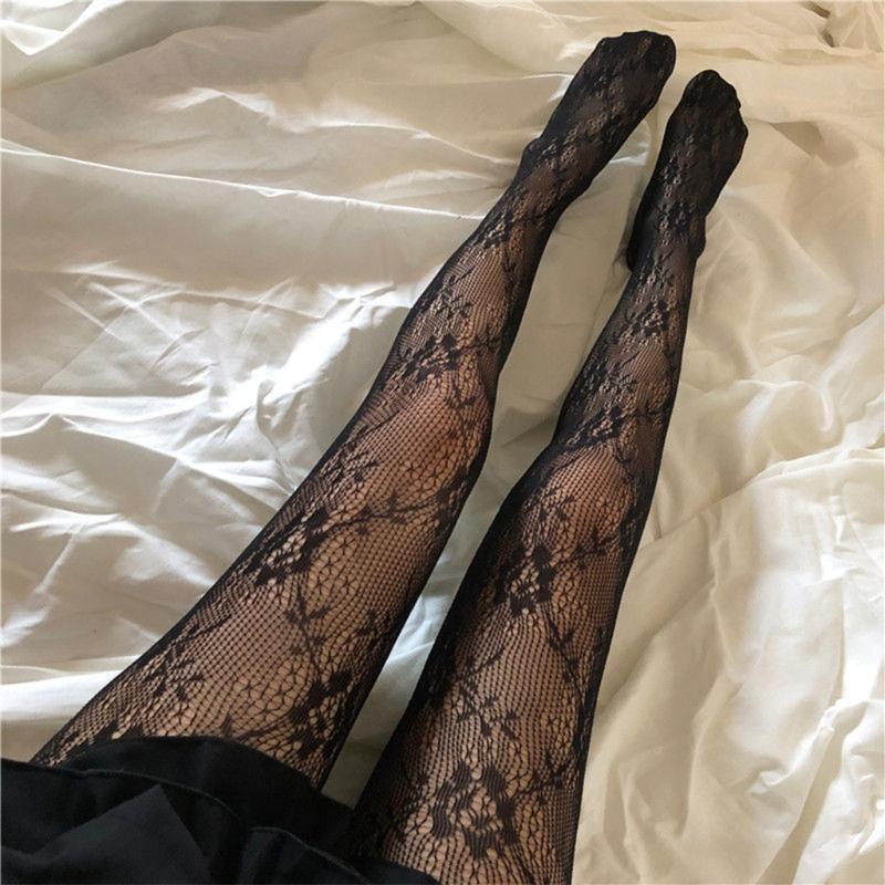 Hollowout Pantyhose Women Fishnet Mesh Floral Lace Jacquard Tights Stockings Stockings Club Party Hosiery Lingerie