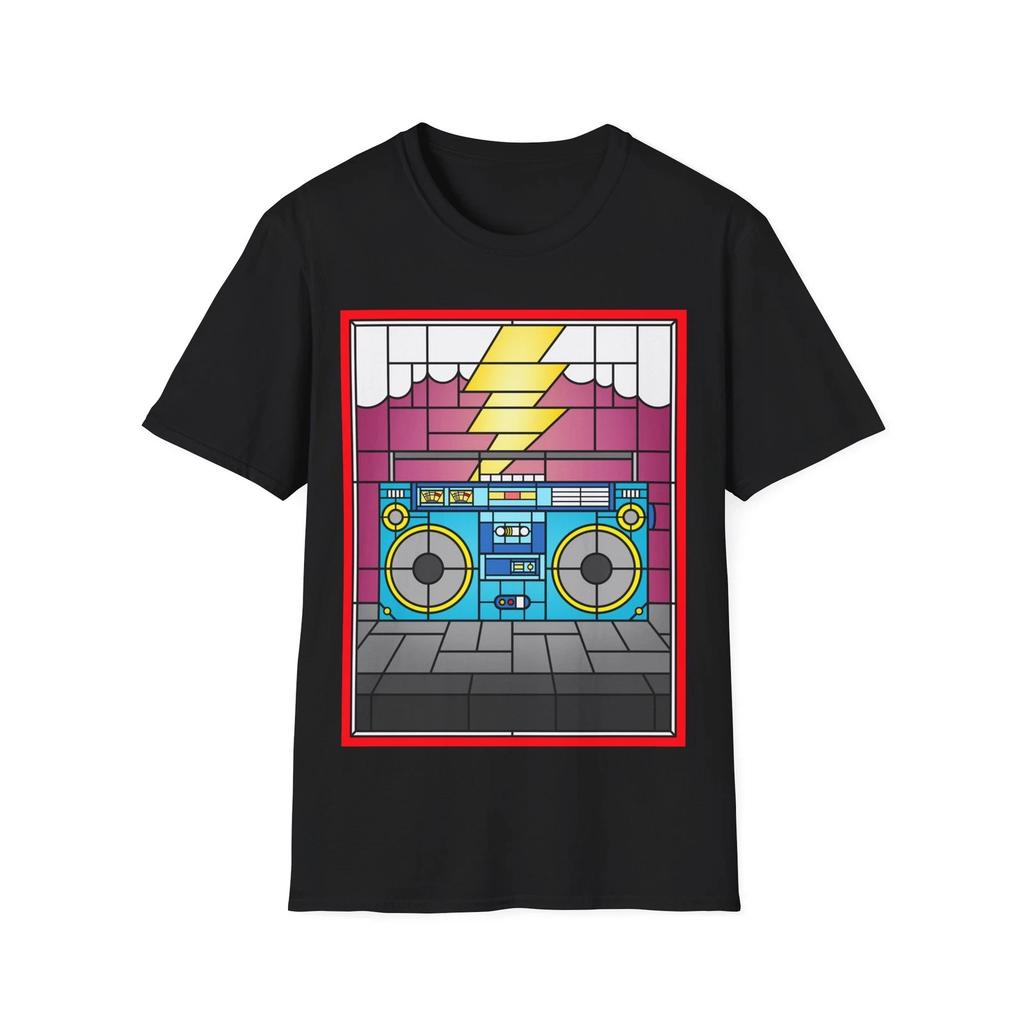 Stained Glass Boombox T-Shirt, Retro Graphic Tee, Regular Fit Music Fan Top