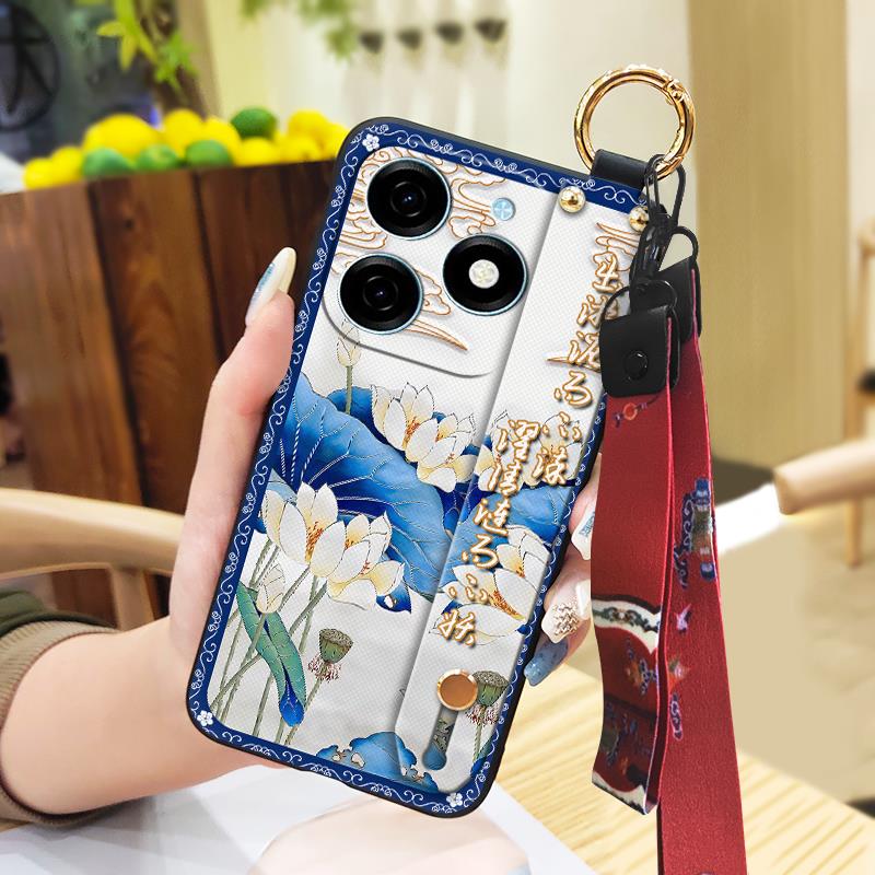Soft case Fashion Phone Case For Tecno Spark20/KJ5 Lanyard Waterproof Ring Wrist Strap Back Cover Silicone Shockproof