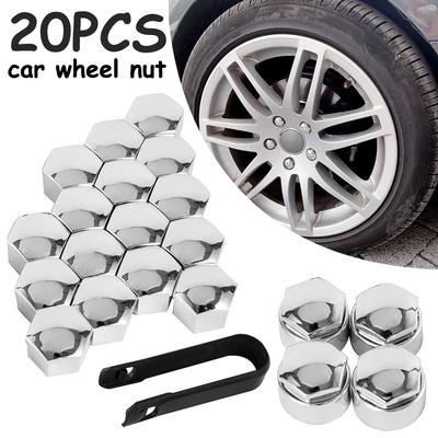 20Pcs Wheel Nut Cap 17mm Chrome Wheel Bolt Nut Caps Covers Universal Tyre Nut Covers Including 16 Standard Sizes 4 Locking Size