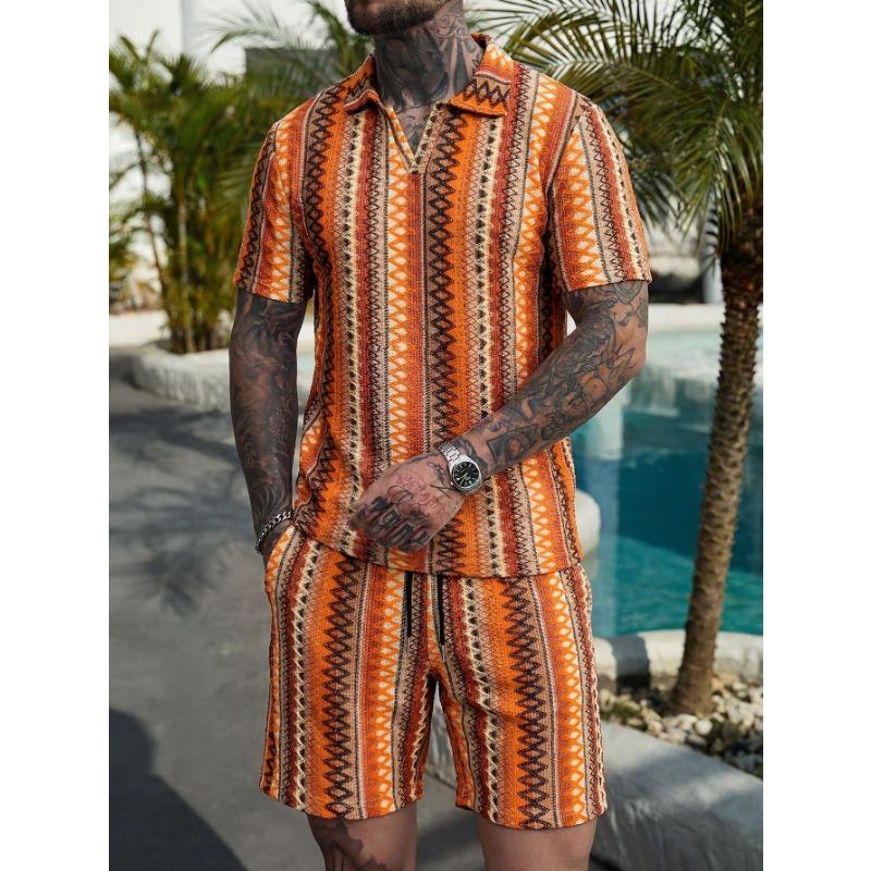 Summer Fashion Knitted Crochet Lapel Men's Short Sleeved Casual Vacation Polo Shirt