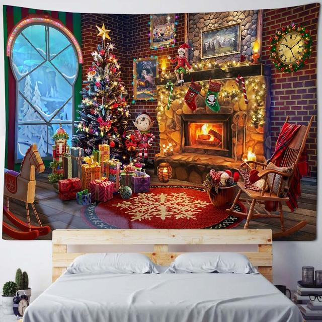 Christmas Tree Snow Tapestry Wall Hanging New Year Gift Elk Christmas Home Decoration Bohemian Aesthetics Bedroom Decoration
