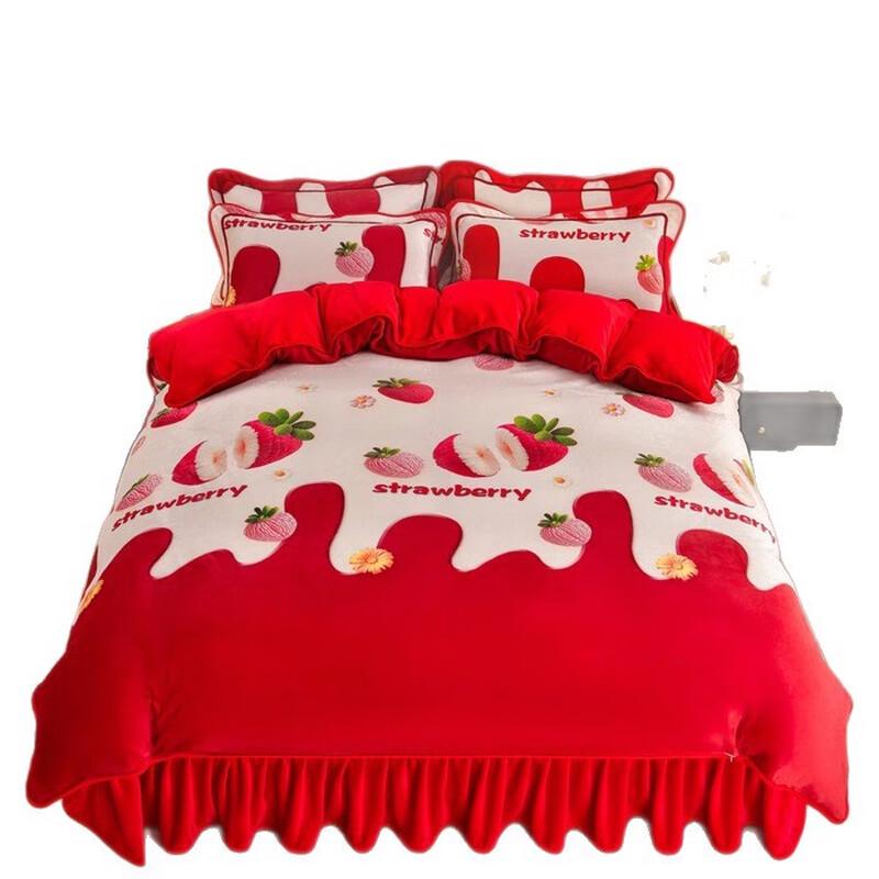 OEING Winter Warm Milk Velvet 4-Piece Bed Skirt Set