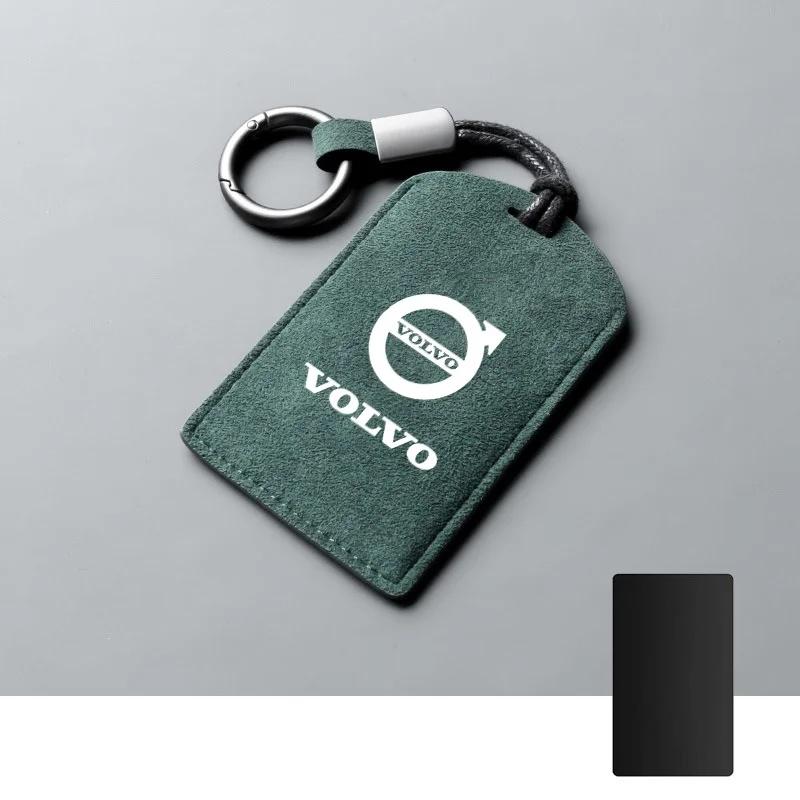 1 ks Odolný držák na kartu klíče od auta ze semišové kůže s kroužkem na klíče pro Volvo XC40 XC60 XC90 S60 S90 V50 V70 V60 V40 S80 EX30 EX90 AWD