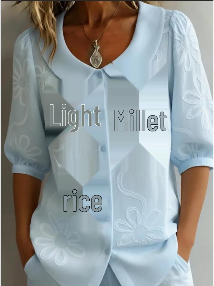 

Свободная повседневная ретро рубашка с длинным рукавом, вышитая цветами, весна/лето 2026 M светло-синий