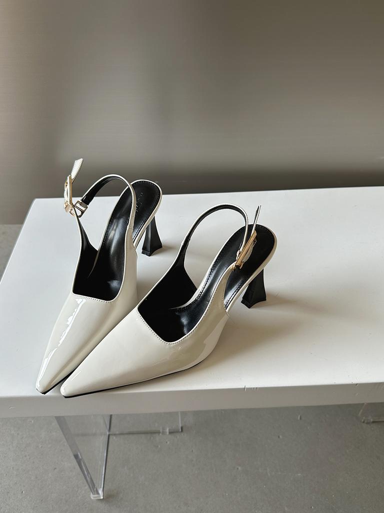 fashion Pointed Toe Women Sandals Patent Leather Summer Dress Shoes Thin High Heels 2024 New Arrivals Belt Buckle Sandals Mules 35-39