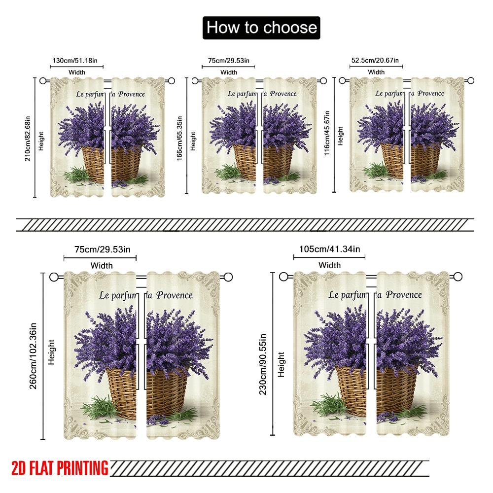 2pcs 2D Flat Printing Curtain Lavender Basket Provence French Polyester Without Electricity Family Party for Multipurpose Event