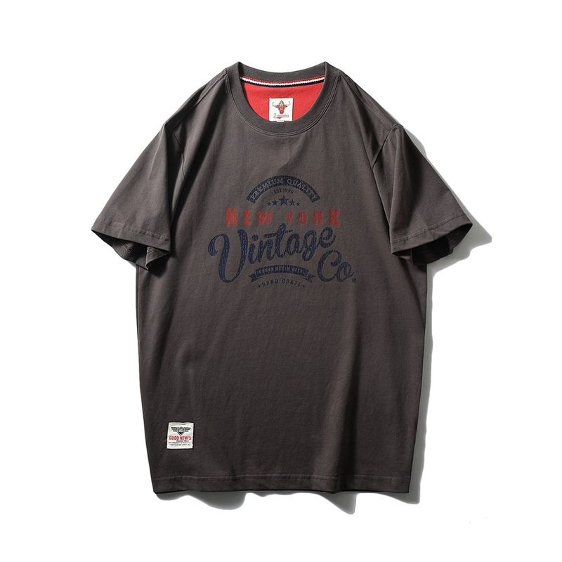 American Retro Pure Cotton Trendy Brand Letter Print Short-Sleeve T-Shirt for Men, Summer Base Shirt, Export Men's Clothing, All-Cotton Tee