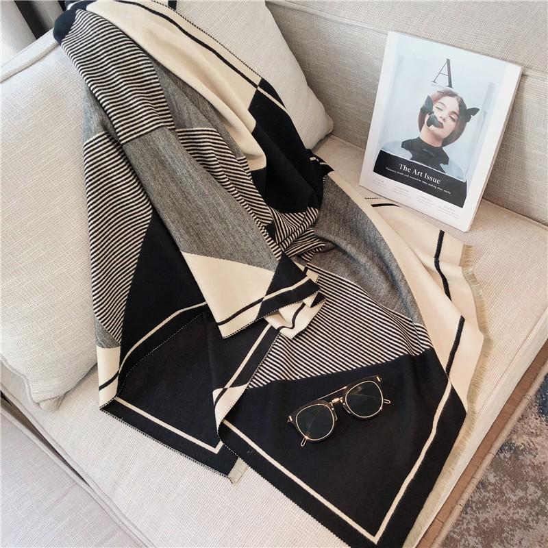 Korean-Style Houndstooth Faux Cashmere Scarf Shawl for Women - Thickened Double-Sided Winter Neck Warmer
