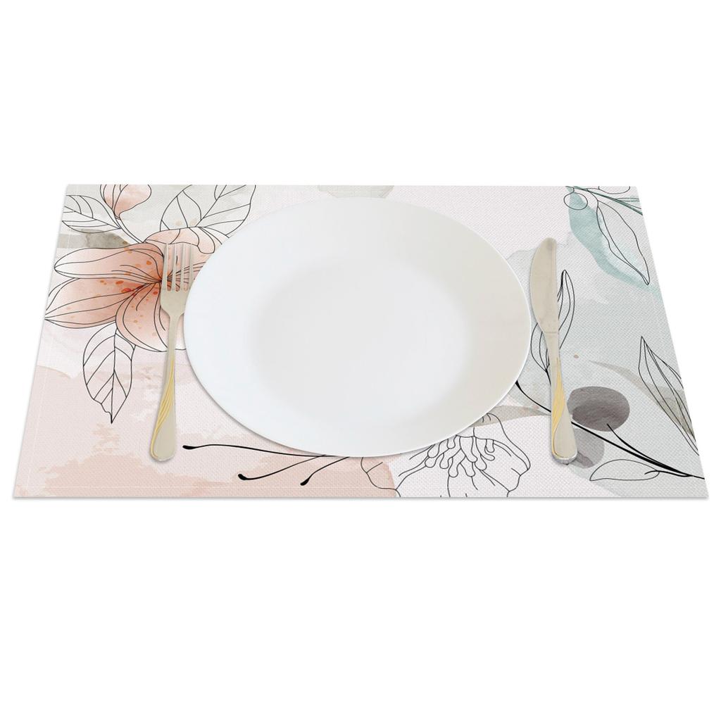 Watercolor Floral Placemats Bohemian Hand Painted Style Soft Pastel Flower Artistic Table Mats for Dining Kitchen Decor Washable