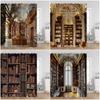 Vintage Bookshelf Shower Curtains Retro Library European Style Bookshelves Studying Bathroom Decorations Retro Bath Curtain