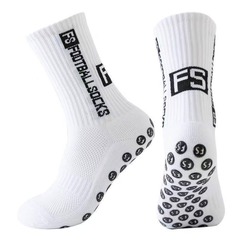 Rutschfeste Mittelhohe Fußballsocken für Herren mit Gummisohlen - Personalisierbar, Hochelastisch, Atmungsaktiv, Schweißableitende Sportsocken One Size weiß
