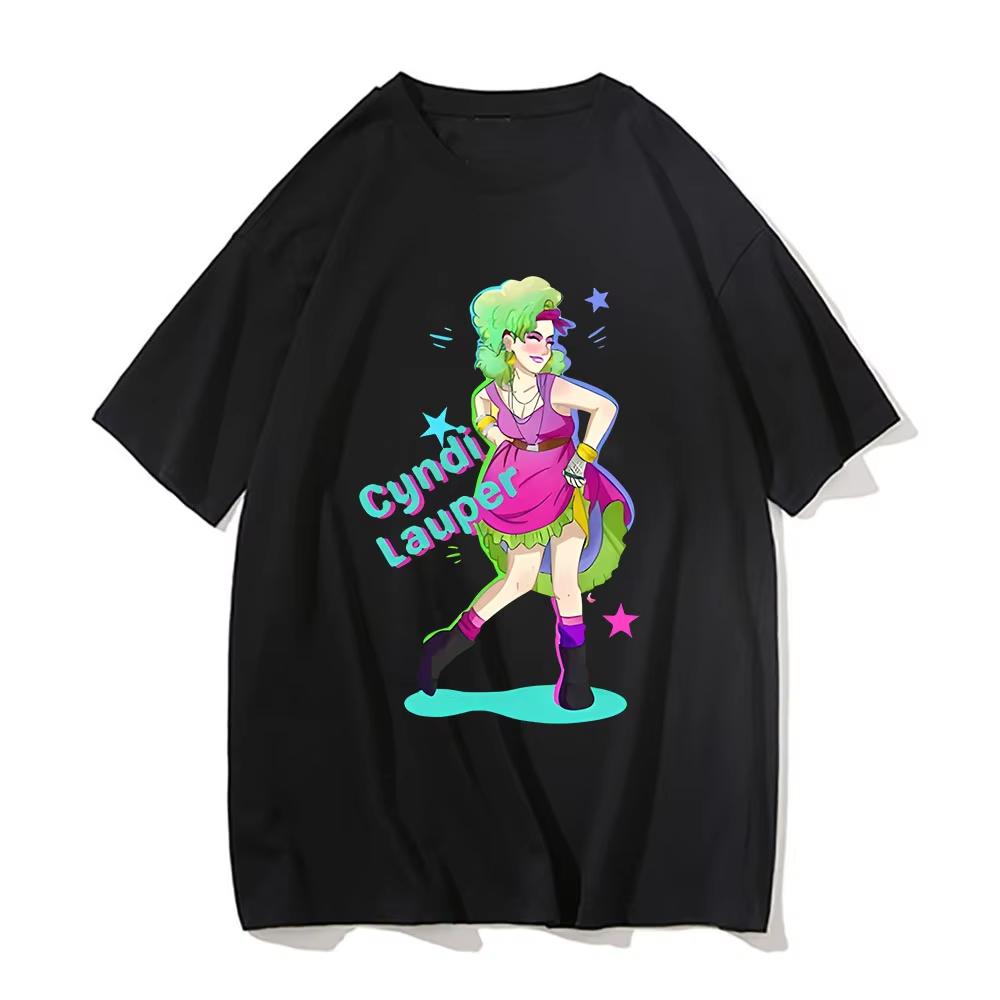 

Summer New Cyndi Lauper Printing Men T-shirt O-Neck Loose Cotton Women Tee-shirt Manga Prints Casual Shirts Originality Clothing S разноцветный