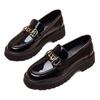 Black British Style Small Leather Shoes Women's Spring 2025 New Thick Heel Single Shoes Patent Leather One Pedal Platform Loafers