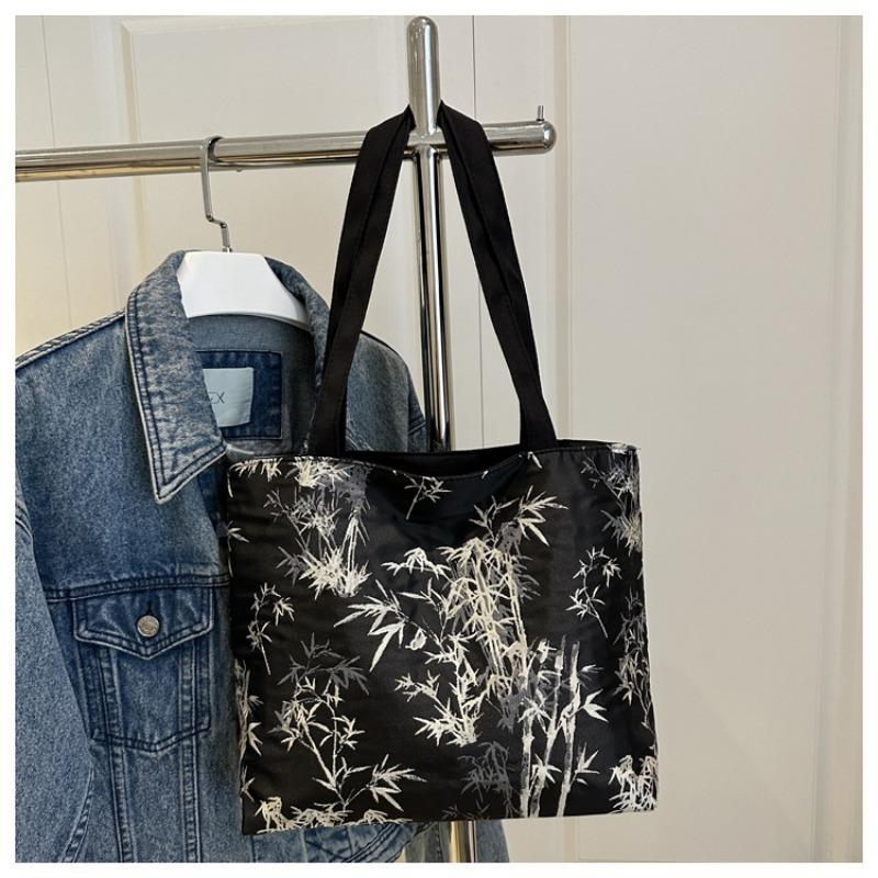 

Fashion commuter high school student class shopping bag large capacity tote bag women bamboo shoulder handbag чёрный