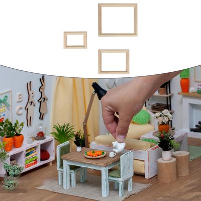 3 Pieces 1/12 Miniature Picture Frame Micro Landscape Life Scene Props Ornament Dollhouse Wood