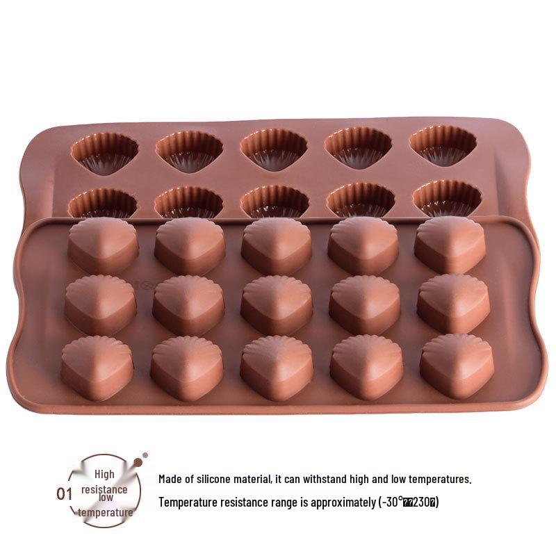 15-cavity Heart-shaped Seashell Silicone Mold for Chocolate, Ice Cubes, Candy, Cake, and Epoxy.